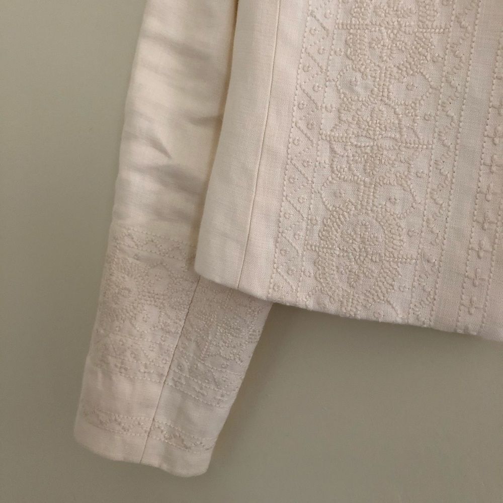 Vintage Linda Allard Ivory Linen Embroidered Jacket 2 Old Money Quiet Luxury - Picture 9 of 14